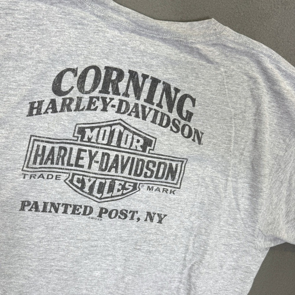 Harley-Davidson Shirt Men XL Gray Riding Free Since 1903 Corning NY USA Graphic